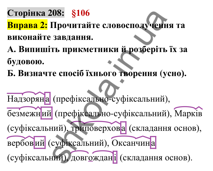 Відповідь до вправи 2 сторінка 208 ГДЗ Українська мова 6 клас Авраменко 2023