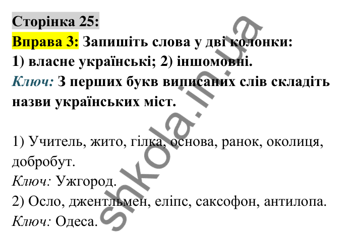 Відповідь до вправи 3 сторінка 25 ГДЗ Українська мова 6 клас Авраменко 2023