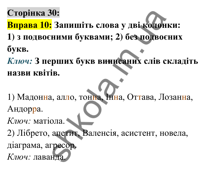 Відповідь до вправи 10 сторінка 30 ГДЗ Українська мова 6 клас Авраменко 2023
