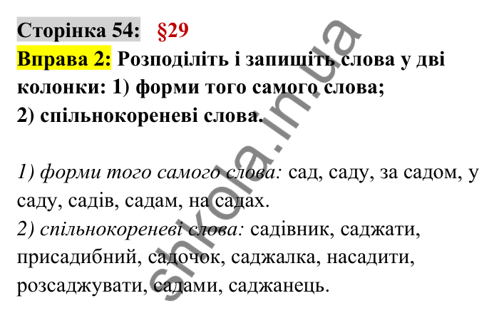 Відповідь до вправи 2 сторінка 54 ГДЗ Українська мова 6 клас Авраменко 2023