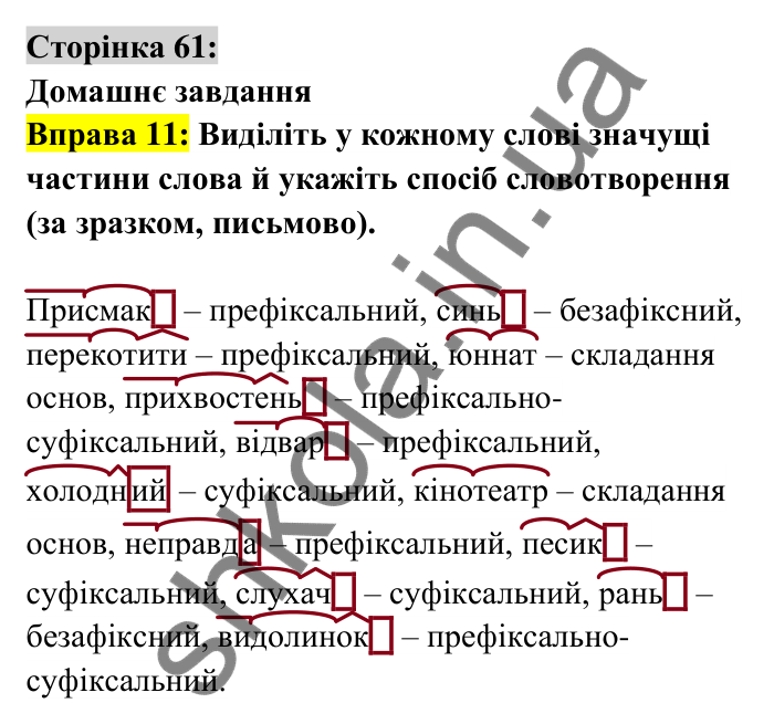 Відповідь до вправи 11 сторінка 61 ГДЗ Українська мова 6 клас Авраменко 2023