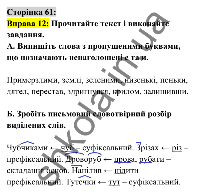 Відповідь до вправи 12 сторінка 61 ГДЗ Українська мова 6 клас Авраменко 2023