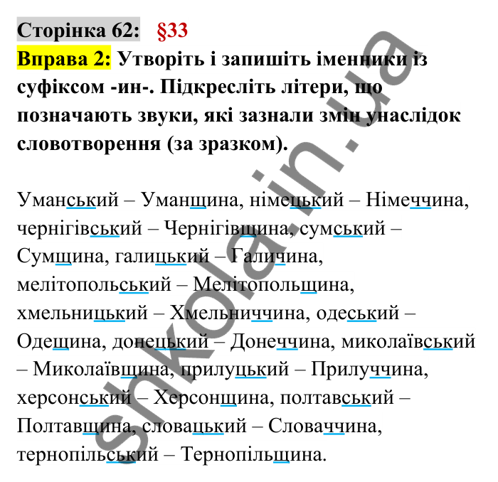 Відповідь до вправи 2 сторінка 62 ГДЗ Українська мова 6 клас Авраменко 2023