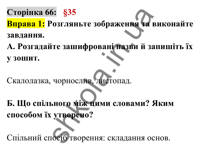 Відповідь до вправи 1 сторінка 66 ГДЗ Українська мова 6 клас Авраменко 2023