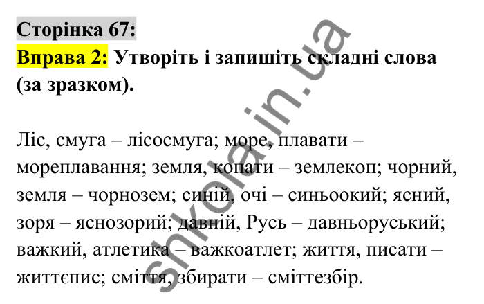 Відповідь до вправи 2 сторінка 67 ГДЗ Українська мова 6 клас Авраменко 2023