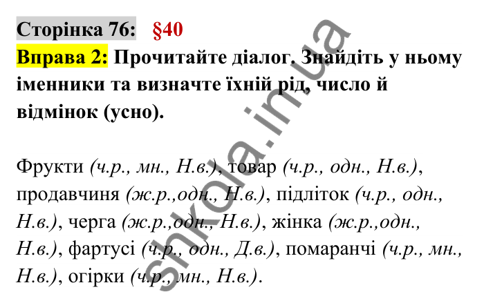 Відповідь до вправи 2 сторінка 76 ГДЗ Українська мова 6 клас Авраменко 2023