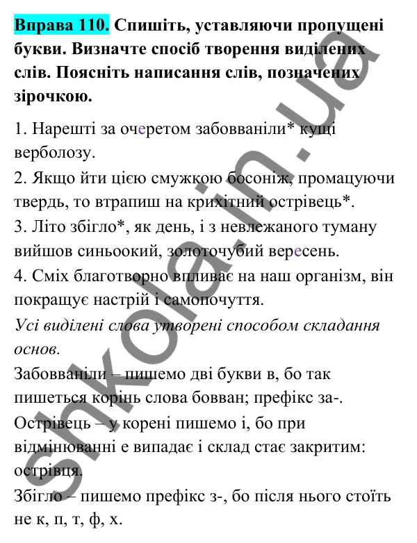 Відповідь до вправи 110 (с. 46) з української мови для 6 класу (Голуб, 2023): Складання основ як спосіб творення слів