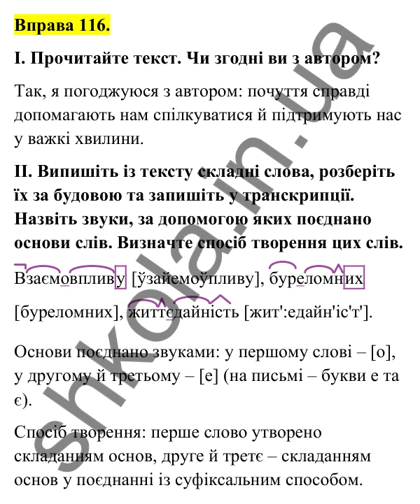 Відповідь до вправи 116 (с. 48) з української мови для 6 класу (Голуб, 2023): Правопис складних слів