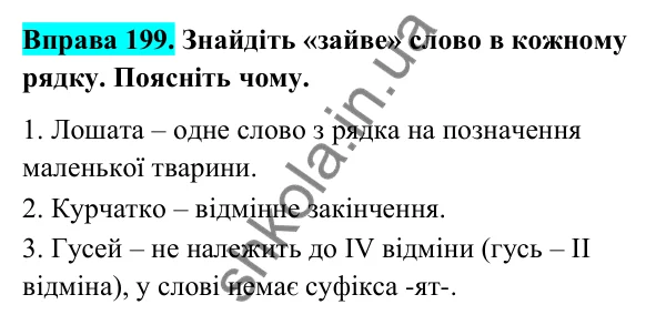 Відповідь до вправи 199 (с. 85) з української мови для 6 класу (Голуб, 2023): Відмінювання іменників ІV відміни
