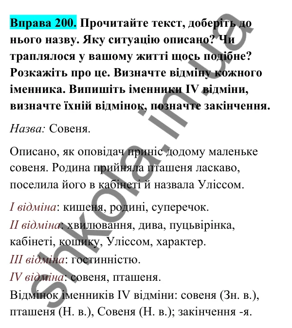 Відповідь до вправи 200 (с. 85) з української мови для 6 класу (Голуб, 2023): Відмінювання іменників ІV відміни