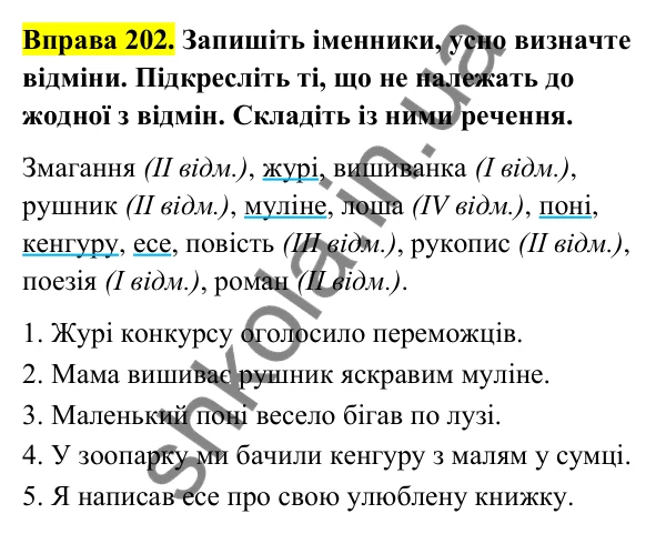 Відповідь до вправи 202 (с. 86) з української мови для 6 класу (Голуб, 2023): Незмінювані іменники. Рід незмінюваних іменників