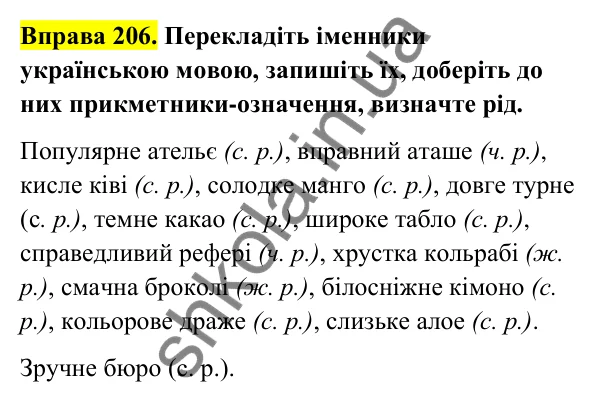Відповідь до вправи 206 (с. 89) з української мови для 6 класу (Голуб, 2023): Незмінювані іменники. Рід незмінюваних іменників