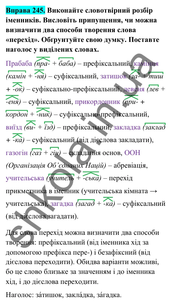Відповідь до вправи 245 (с. 104) з української мови для 6 класу (Голуб, 2023): Способи творення іменників