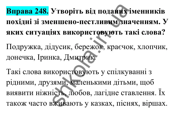 Відповідь до вправи 248 (с. 105) з української мови для 6 класу (Голуб, 2023): Способи творення іменників