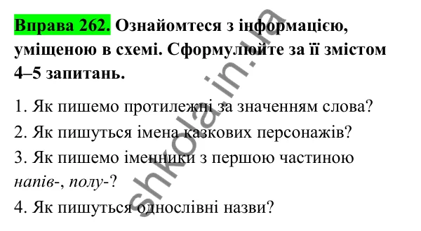 Відповідь до вправи 262 (с. 109) з української мови для 6 класу (Голуб, 2023): Правопис складних іменників