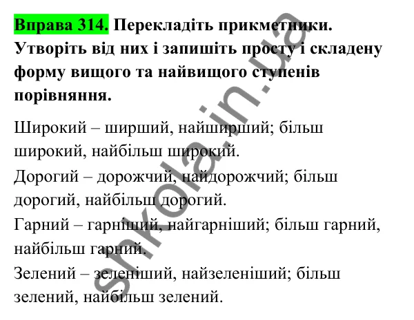 Відповідь до вправи 314 (с. 131) з української мови для 6 класу (Голуб, 2023): Ступені порівняння якісних прикметників, творення їх
