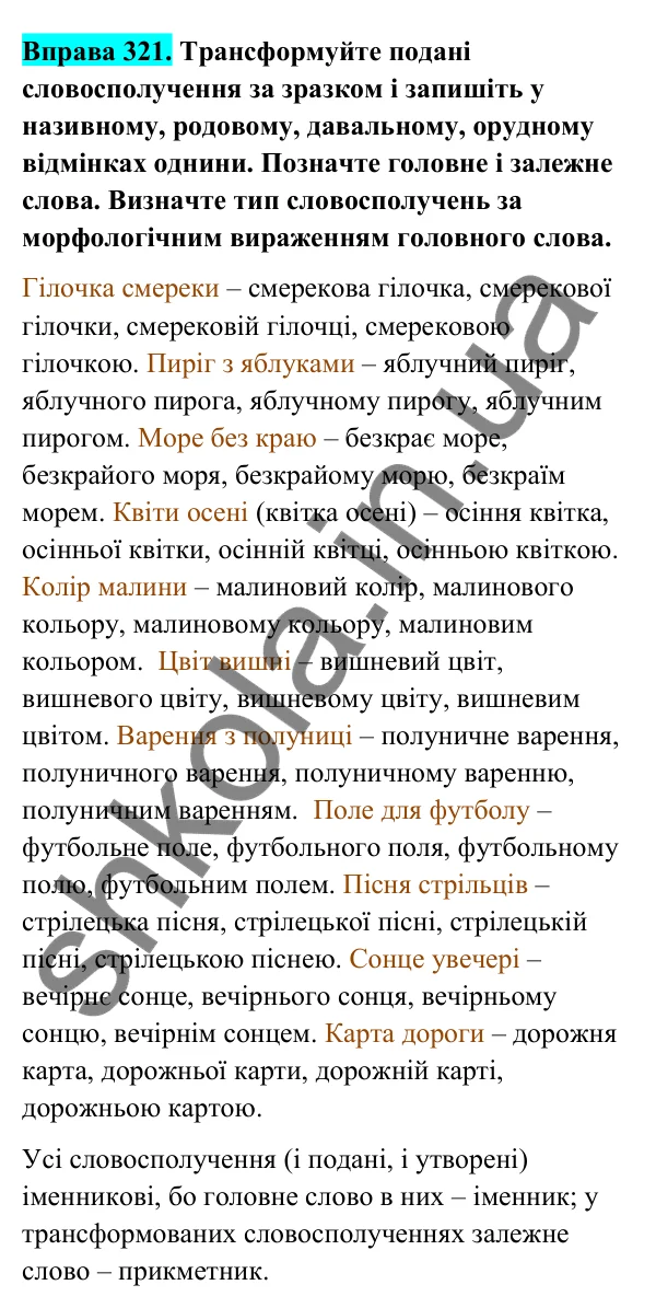 Відповідь до вправи 321 (с. 134) з української мови для 6 класу (Голуб, 2023): Прикметники твердої і м’якої груп. Відмінювання прикметників