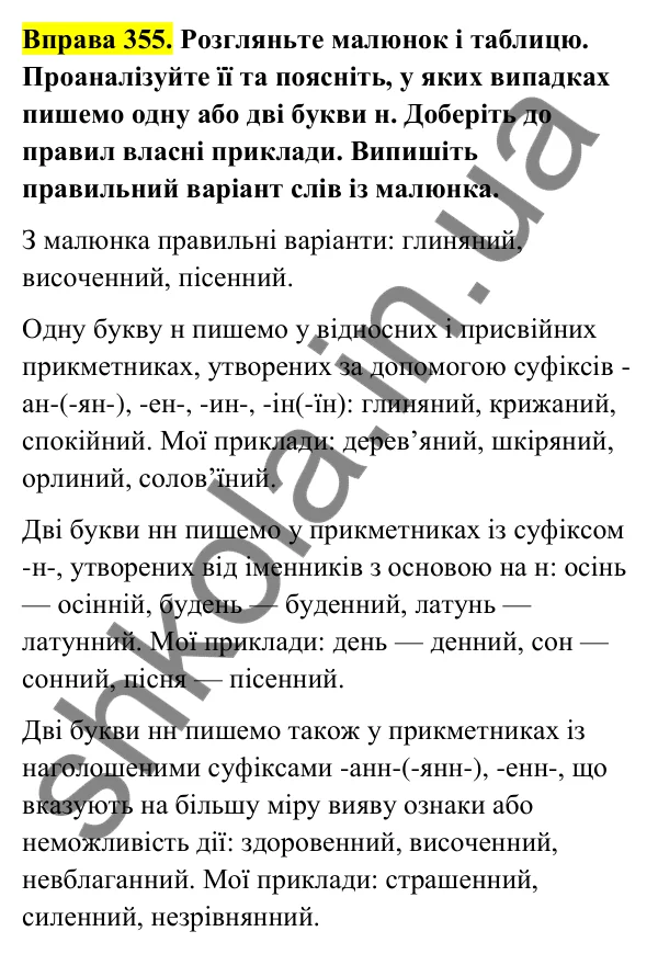 Відповідь до вправи 355 (с. 144) з української мови для 6 класу (Голуб, 2023): Написання -н- і -нн- у прикметниках