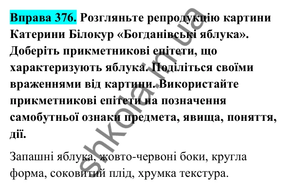 Відповідь до вправи 376 (с. 151) з української мови для 6 класу (Голуб, 2023): Прикметник: узагальнення вивченого