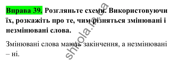 Відповідь до вправи 39 (с. 21) з української мови для 6 класу (Голуб, 2023): Незмінювані і змінювані слова