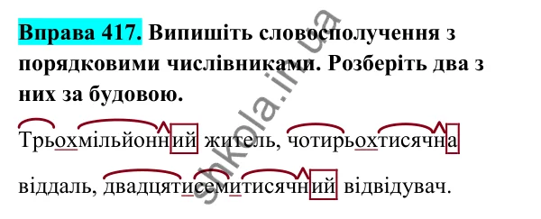 Відповідь до вправи 417 (с. 165) з української мови для 6 класу (Голуб, 2023): Відмінювання числівників