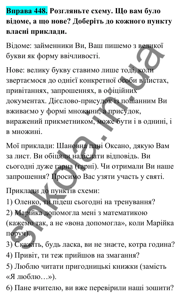 Відповідь до вправи 448 (с. 177) з української мови для 6 класу (Голуб, 2023): Етикетні функції займенників ти і ви