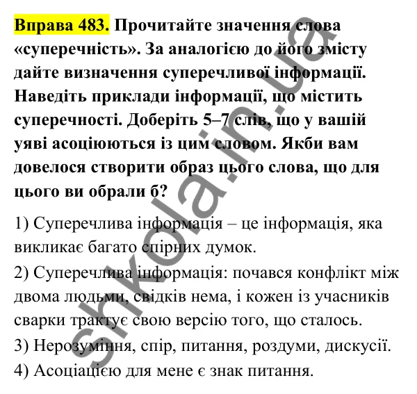 Відповідь до вправи 483 (с. 192) з української мови для 6 класу (Голуб, 2023): Актуальність і несуперечливість інформації