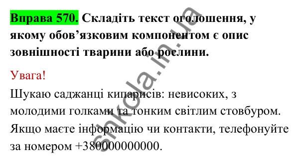 Відповідь до вправи 570 (с. 232) з української мови для 6 класу (Голуб, 2023): Оголошення