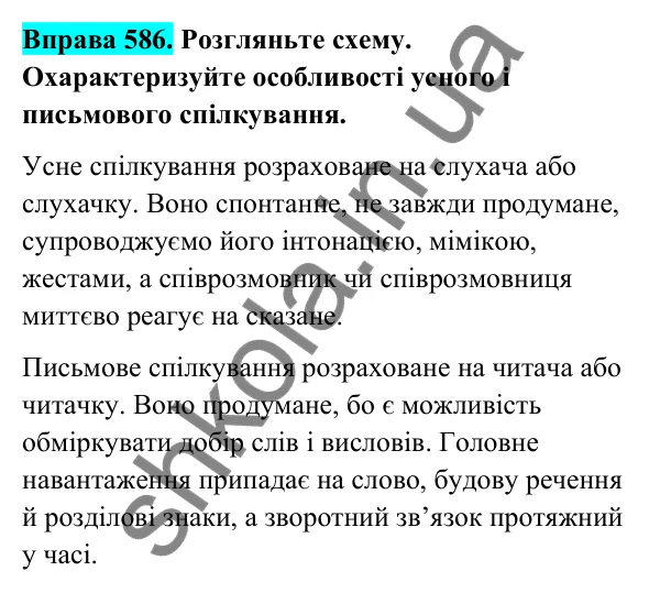 Відповідь до вправи 586 (с. 240) з української мови для 6 класу (Голуб, 2023): Усне і письмове спілкування. Емоційний стан співрозмовників