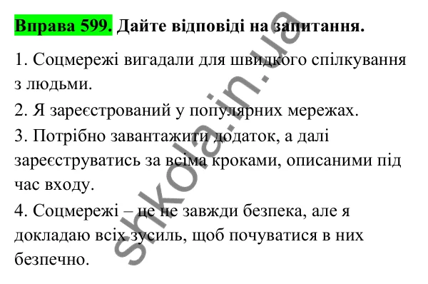 Відповідь до вправи 599 (с. 245) з української мови для 6 класу (Голуб, 2023): Ризики віртуального спілкування