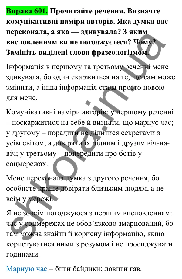 Відповідь до вправи 601 (с. 245) з української мови для 6 класу (Голуб, 2023): Ризики віртуального спілкування