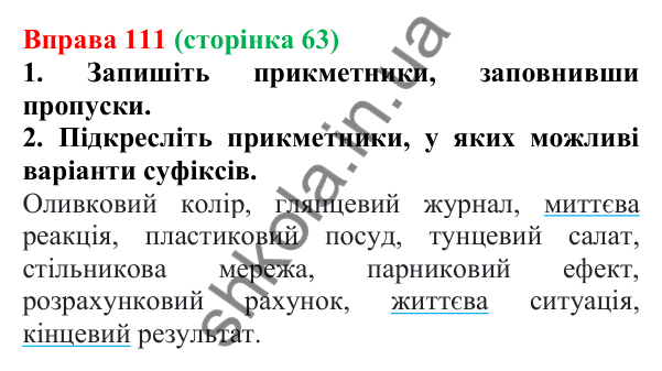 Відповідь до вправи 111 (с. 63) з української мови для 6 класу (Літвінова, 2023): Букви Е, О, И в прикметникових...