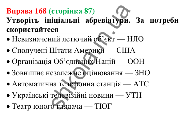 Відповідь до вправи 168 (с. 87) з української мови для 6 класу (Літвінова, 2023): Основні способи словотворення