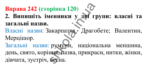 Відповідь до вправи 242 (с. 120) з української мови для 6 класу (Літвінова, 2023): Іменник як частина мови