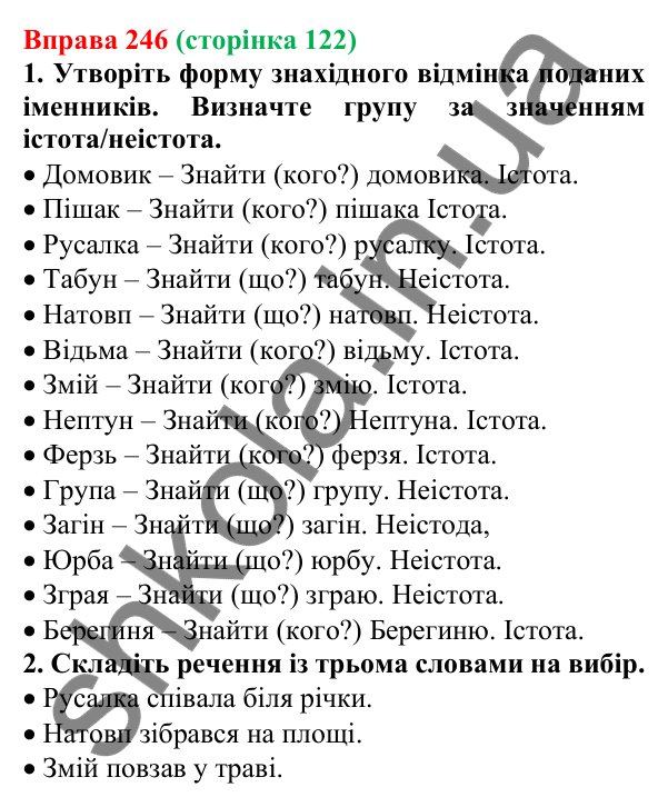 Відповідь до вправи 246 (с. 122) з української мови для 6 класу (Літвінова, 2023): Іменник як частина мови
