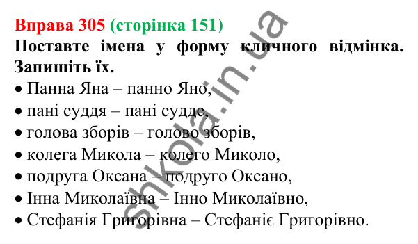 Відповідь до вправи 305 (с. 151) з української мови для 6 класу (Літвінова, 2023): Відмінювання іменників І відміни