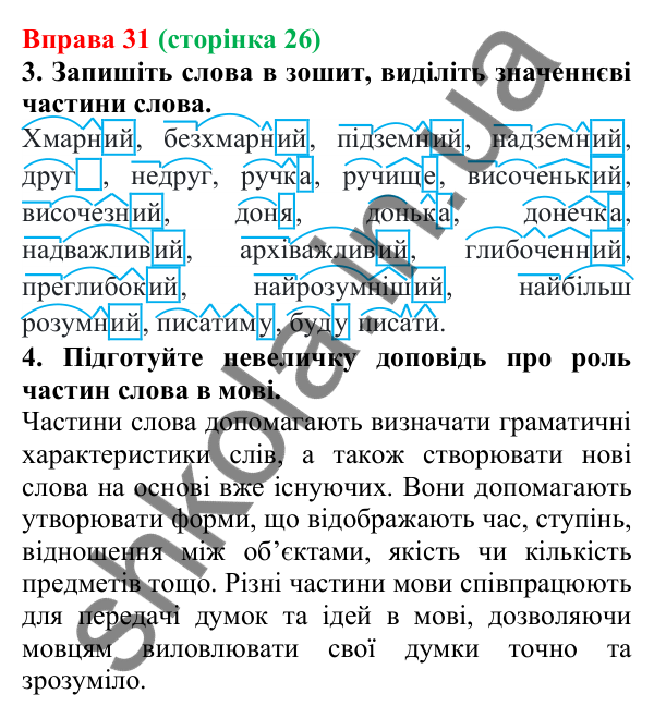 Відповідь до вправи 31 (с. 26) з української мови для 6 класу (Літвінова, 2023): Багатство української мови