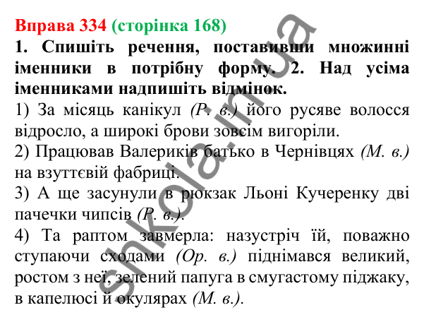 Відповідь до вправи 334 (с. 168) з української мови для 6 класу (Літвінова, 2023): Відмінювання іменників, що мають...