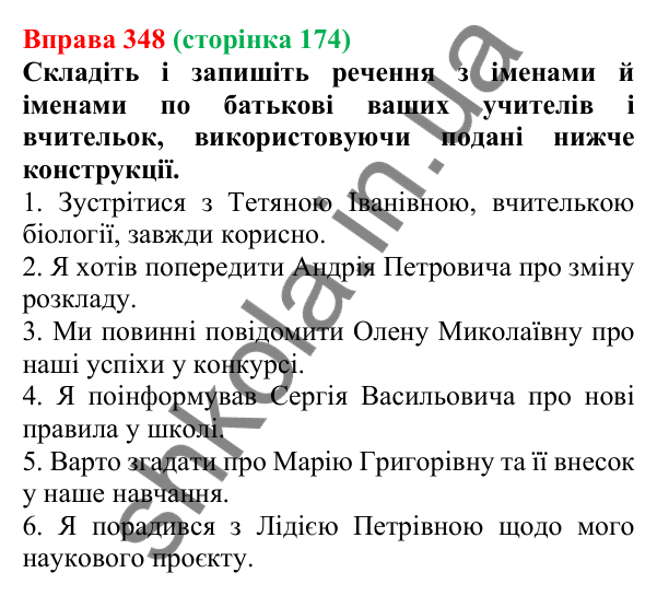Відповідь до вправи 348 (с. 174) з української мови для 6 класу (Літвінова, 2023): Творення та відмінювання імен по...