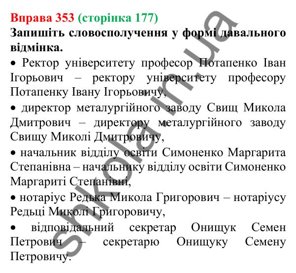 Відповідь до вправи 353 (с. 177) з української мови для 6 класу (Літвінова, 2023): Творення та відмінювання імен по...