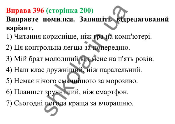Відповідь до вправи 396 (с. 200) з української мови для 6 класу (Літвінова, 2023): Ступені порівняння якісних...