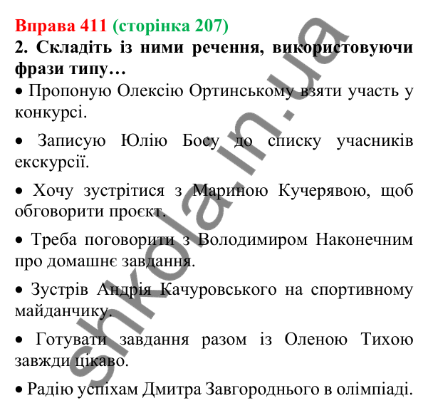 Відповідь до вправи 411 (с. 207) з української мови для 6 класу (Літвінова, 2023): Відмінювання прізвищ...