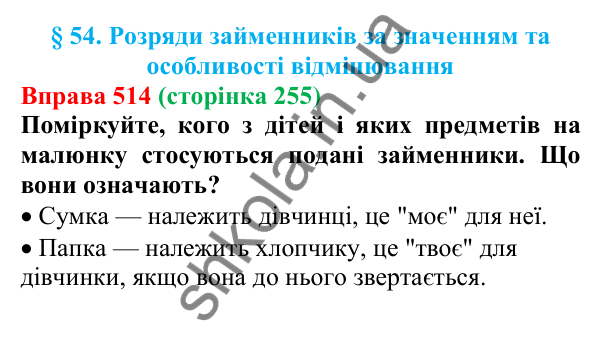 Відповідь до вправи 514 (с. 255) з української мови для 6 класу (Літвінова, 2023): Розряди займенників за значенням...