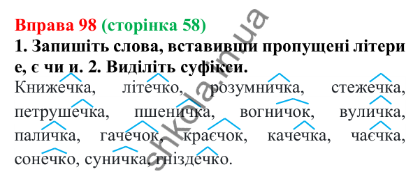 Відповідь до вправи 98 (с. 58) з української мови для 6 класу (Літвінова, 2023): Правила написання букв Е, И, І в...