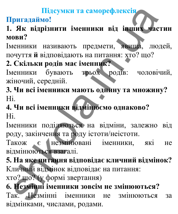 Підсумки та саморефлексія (с. 183) з української мови для 6 класу (Літвінова, 2023): Розділ 5. Іменник