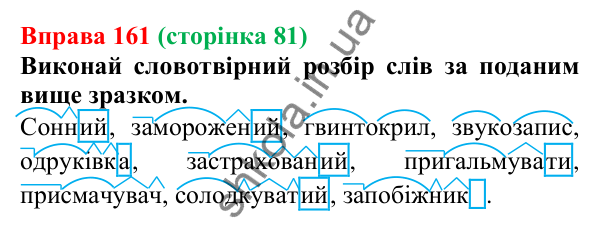 Відповідь до вправи 161 (с. 81) з української мови для 6 класу (Онатій, 2023): Словотвірний розбір слова