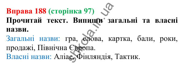 Відповідь до вправи 188 (с. 97) з української мови для 6 класу (Онатій, 2023): Іменник як частина мови. Конкретні й...