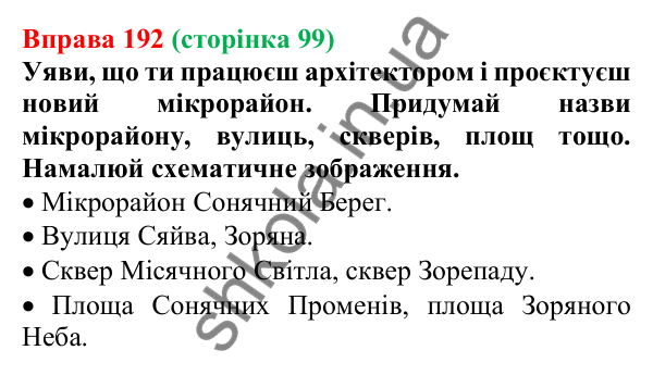Відповідь до вправи 192 (с. 99) з української мови для 6 класу (Онатій, 2023): Велика літера та лапки у власних назвах