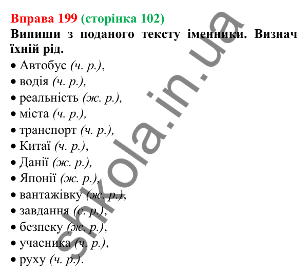 Відповідь до вправи 199 (с. 102) з української мови для 6 класу (Онатій, 2023): Рід іменників. Іменники спільного роду