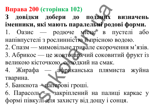 Відповідь до вправи 200 (с. 102) з української мови для 6 класу (Онатій, 2023): Рід іменників. Іменники спільного роду